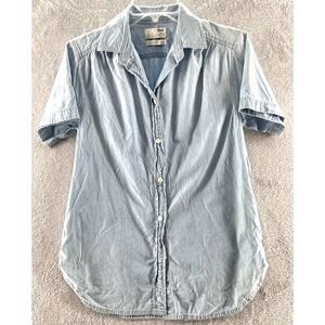 J.Crew Shirt Womens Size 0 Blue Classic Button Up Denim Short Sleeve Collared